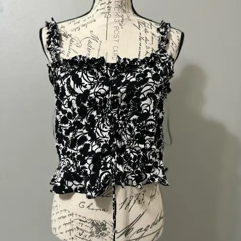 ZARA New with tags  Floral Black and White Women's Top size L with front straps