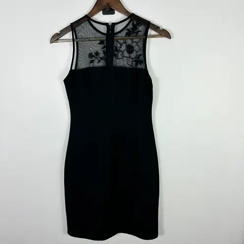 Vintage Y2K Sleeveless Mini Dress Women S Black Mesh Floral Beaded Goth Party
