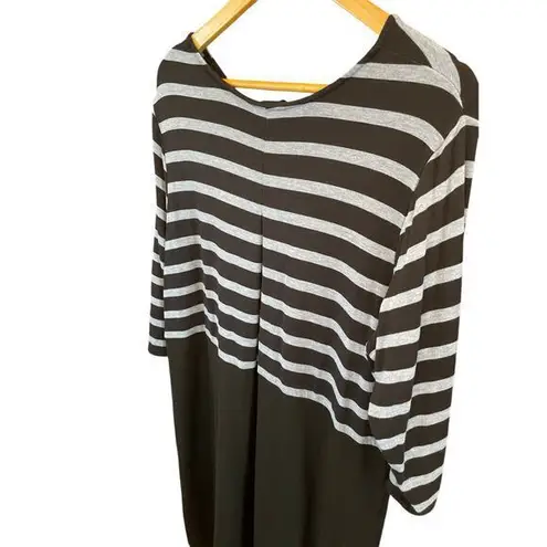 J. Jill Wearever Collection Black Stripe Box Pleated Dress Fleece Lined XL