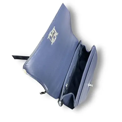 Badgley Mischka NWT Quilted Denim Crossbody Bag Blue Pearls Vegan Leather Chic