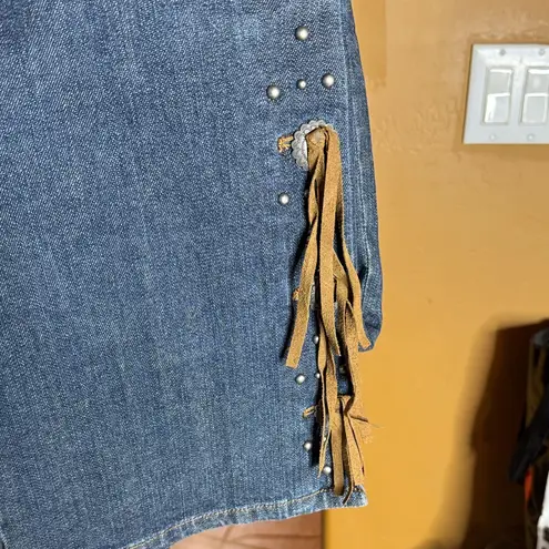 Ralph Lauren RARE! Lauren Blue Boot Cut Suede Fringe Conch Button Jeans Size 8