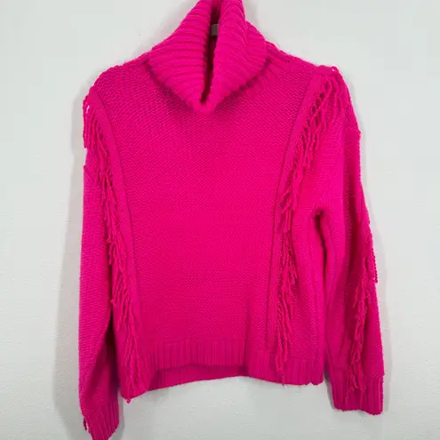 Lou & Grey for LOFT Pink Fringe Knit Turtleneck Sweater Women's Size Small