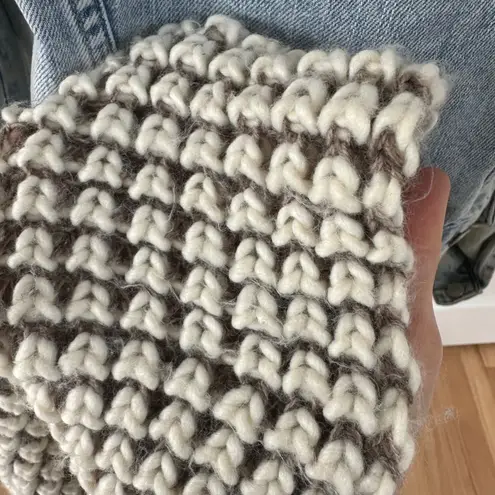 Chunky Knit Infinity Scarf Cream Brown Boho Winter Warm Cottagecore Minimalist