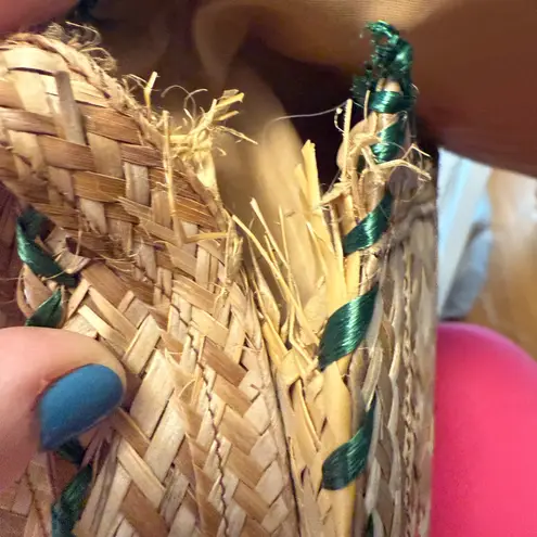 Vintage 1960s Woven Straw Purse Handbag Boho Flowers Green Orange Yellow