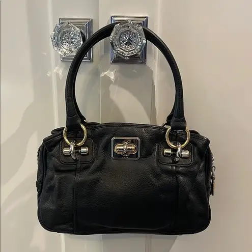 B Makowsky B. Makowsky Black and Gold Shoulder Bag with Double Handles