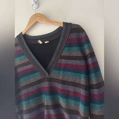 Moth Anthropologie XS Mulah Lurex Stripe Colorful V Neck Sweater Tinfoil Shimmer Size M