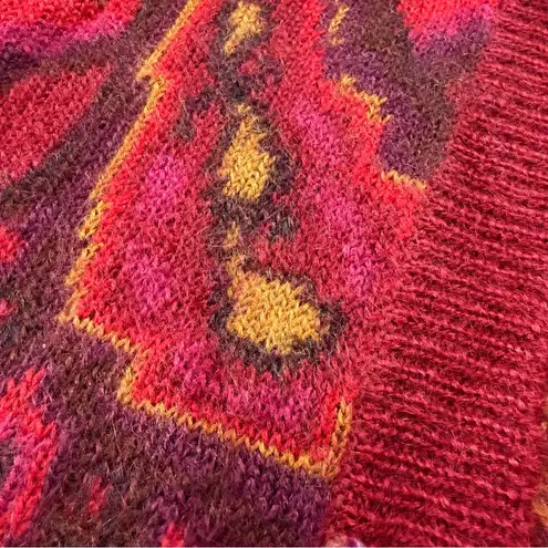 Vintage 80s/90s Linda Allard For Ellen Tracy Cropped Abstract Paisley Cardigan Red Size M