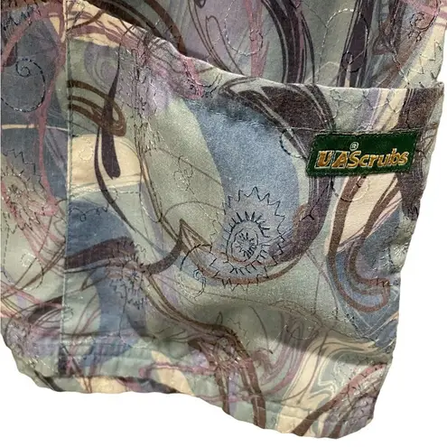 Uniform Advantage Blue Embroidered Brush Stroke Beauty Snap Button Medical Scrub