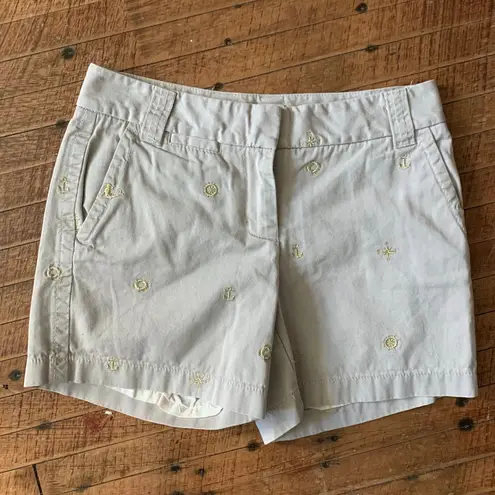 J Crew city fit khaki flat front chino shorts with embroidered mermaids and comp Gold Size 2