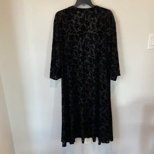 EXPRESS Black Floral Long Line Open Kimono With Sheer Floral Detail Size L