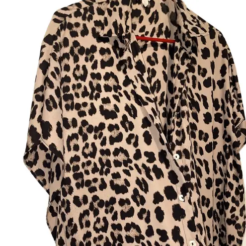 BIBI Leopard Print Chiffon Button Down Tunic Dress High Low Edgy Mobwife Fall Brown
