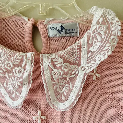 Maggie Lawrence Sz L Vintage Retro Pastel Pink Collared Sweater Dress Maxi Size L