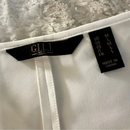 G.I.L.I Size M White Sleek Chic Top Blouse Tie Waist Business Casual Preppy Gili Size M