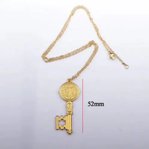 Boutique NEW Unisex Gold-Plated Saint Benedict Key Pendant Necklace, 16-18”