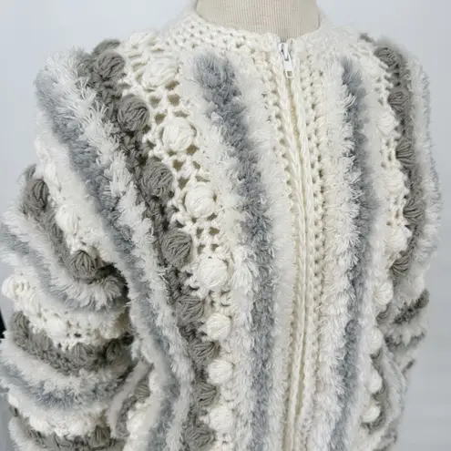 Junior Collection Mervyns Vintage 70s Knit Chunky Bauble PomPom Sweater Jacket S White