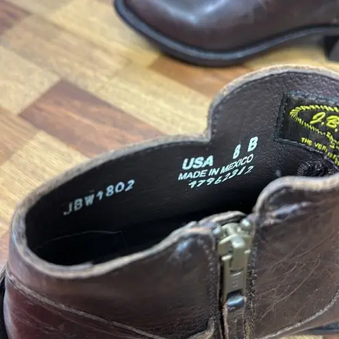 JB Dillon Womens Boots 8 Brown Leather Buckle Oiled Heel Ankle Western Distress