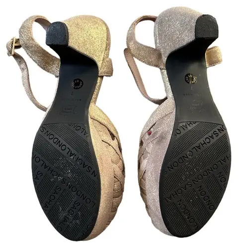 SACHA LONDON GOLDTONE METALLIC LEATHER ANKLE STRAP PLATFORM HAND MADE SHOES 7 Size undefined