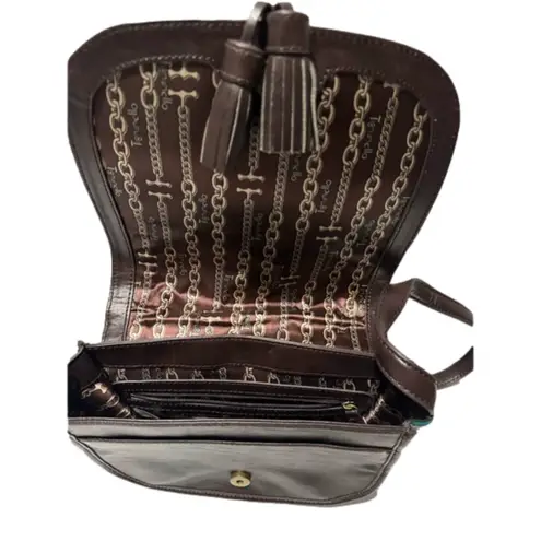 Tignanello Vintage Status Saddle Flap Teal & Brown Leather Crossbody Bag Blue