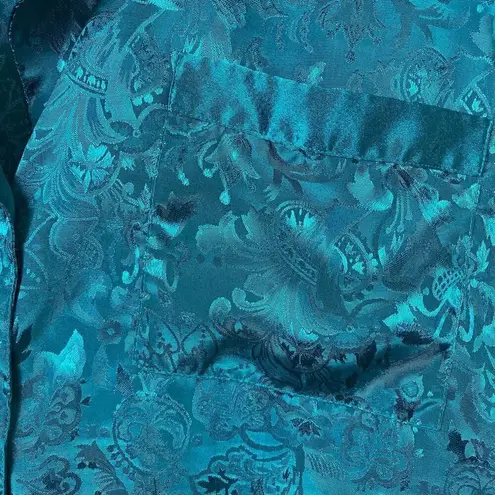 Vintage Victoria’s Secret Gold Label Teal Jacquard Floral Button Up Pajama Shirt Blue Size M