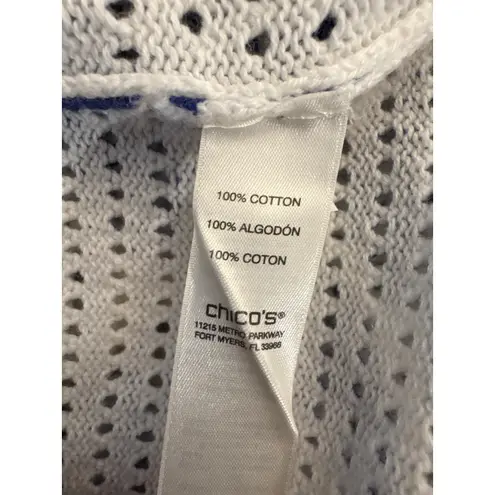 Chico’s Weekends Hoodie Cardigan Size 1 M Blue White Leaf Print Zip Cotton