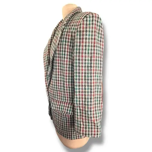 Vintage Wool Houndstooth Plaid Blazer Brown Suede Elbow Patch Oversized Small Tan
