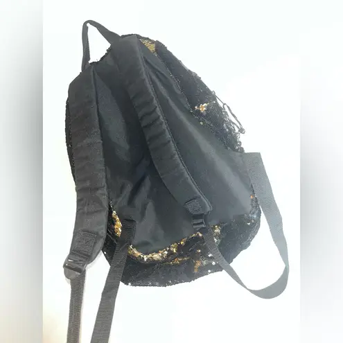 Reversible Black Gold Sequin Pocket Storage Sparkle Shiny AllAround Zip Backpack
