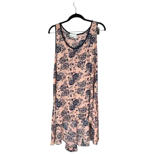HOT GINGER Plus! Floral Tank Top Sleeveless High Low Hem Pink Navy Blue Size 3XL