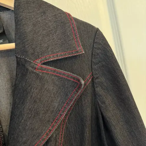 Bisou Bisou Denim Trench Jacket Red Stitch Women’s M Belted Dark Wash