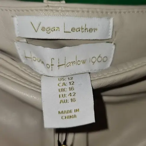 NWT House Of Harlow Womens 1960 Beige Vegan Leather Wide Leg Pants 12‎