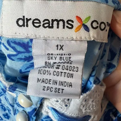 Vintage Muumuu 1X Blue Floral Sleeveless Lace Accents Nightgown Lightweight