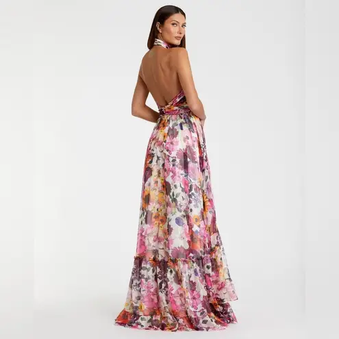 Mac Duggal 68108 Multicolor Asymmetrical Ruffled Halter Floral Gown