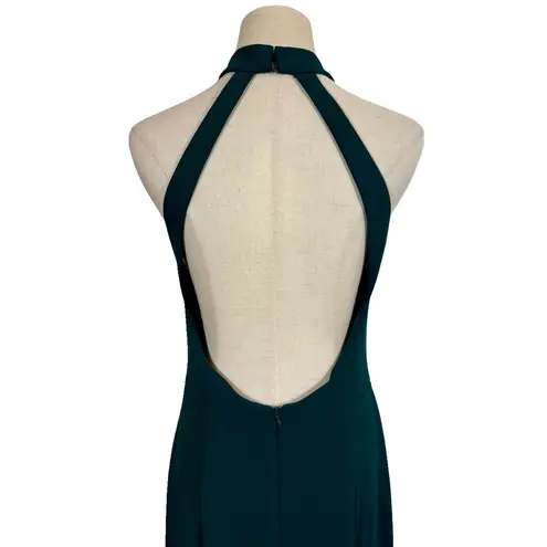 BHLDN Lennox Halter Open-Back Side-Slit Stretch Crepe Gown in Dark Emerald