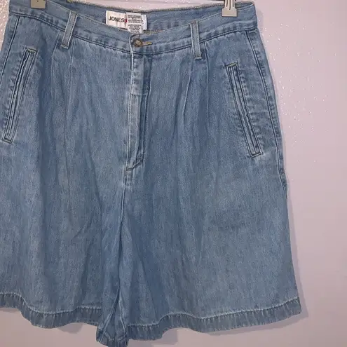 Jones Wear Vintage Pleated Denim Bermuda High Waisted Shorts