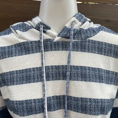 Hippie Fashion Chic Blue/White Striped Long Sleeved Hoodie SweatShirt Casual Top Blue