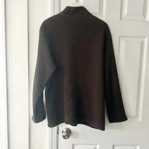 FOCUS Cotton Chocolate Brown Waffle Texture Lagenlook Wood Buttons Jacket XL