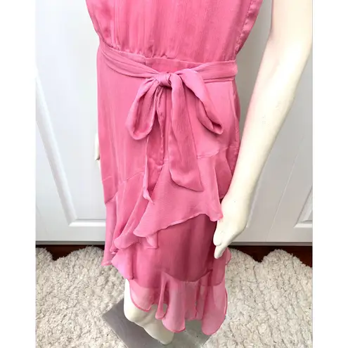CeCe Sleeveless Pink Dusty Rose Mock Neck Ruffled Asymmetric Hem Midi Dress