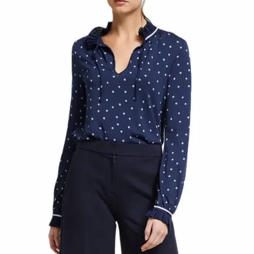 Boden USA Boden Bronwyn Jersey Top Blue White Polka Dot Ruffle Size 4