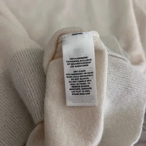 Lafayette 148 New York 100% Cashmere Crewneck Sweater Ivory + Light Grey Trim Size XS - Image 4