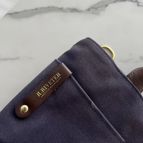 R.Riveter Carry All Canvas Blue Tote Brown Leather Boho Classic Sturdy Mini Bag