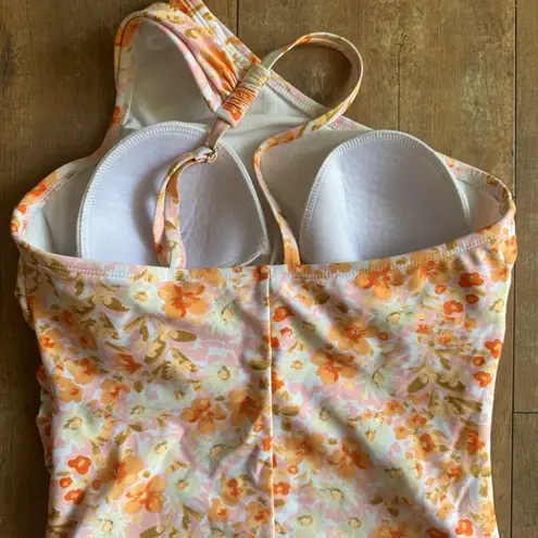 Kona Sol Floral One Piece Swimsuit Pink & Orange Floral One Shoulder Sz Medium