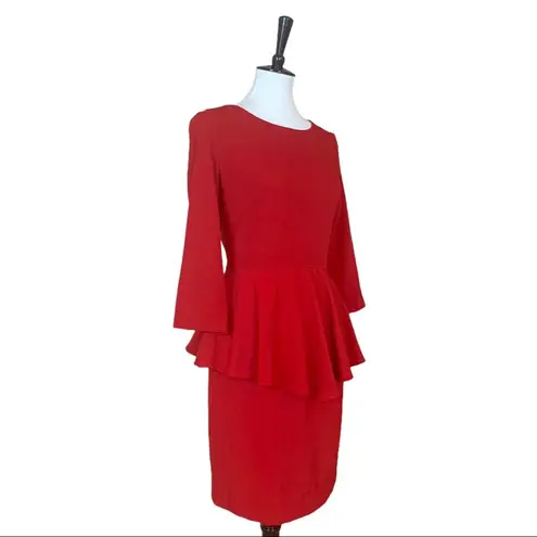 Badgley Mischka Belle Women's Peplum Ponte Pencil Dress Cherry Red Size 4
