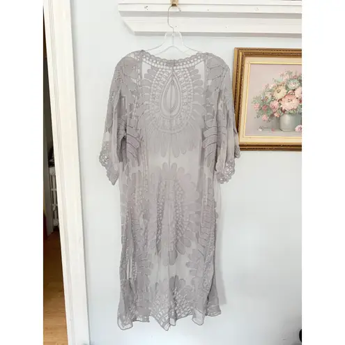 Womens Lace Cardigan Boho Floral Crochet Summer Beach Cover Up size Medium Gray
