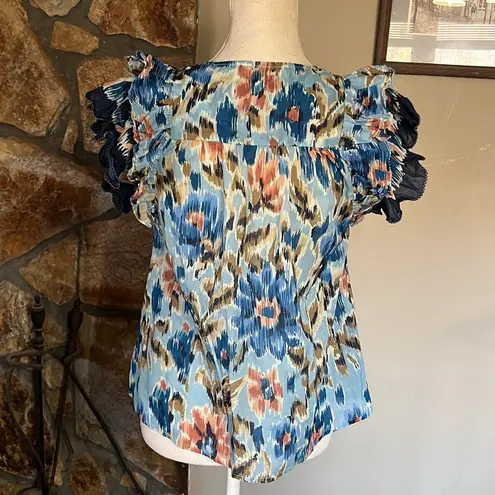 House of Harlow 1960 “Zoey Blue” Ruffled Blouse