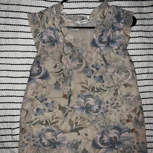 Rose + Olive sleeveless blouse, ruffle detail, front tie, fully lined