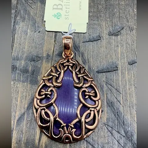Amethyst BARSE Teardrop Cabochon Pendant w Copper Matrix Overlay NWT