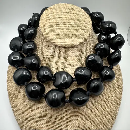 Tropical Hawaiian Natural Handcrafted Kukui Nut Lei Necklace Black