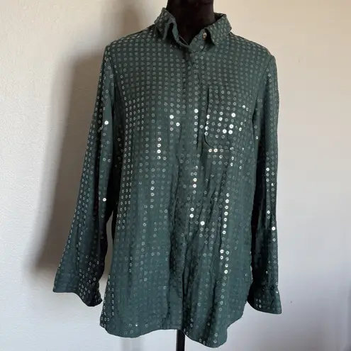 NWT Pilcro James Sequin Tunic Buttondown Anthropologie Top Size Small Green