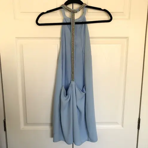 Tobi  High Neck Open Back Light Blue and Silver Beaded Mini Dress Size M thumbnail 4