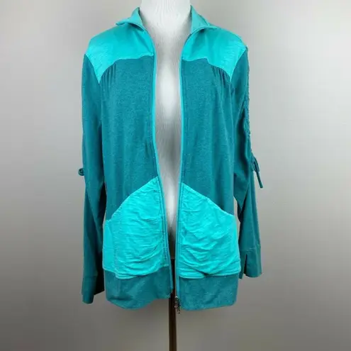 Neon Buddha Jacket L Womens Zip Up Lightweight Ruched Tie Sleeve Large