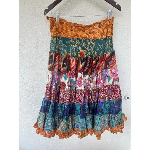 Alberto Makali Boho Patchwork Floral Tiered Skirt Womens Medium Hippie Lagenlook